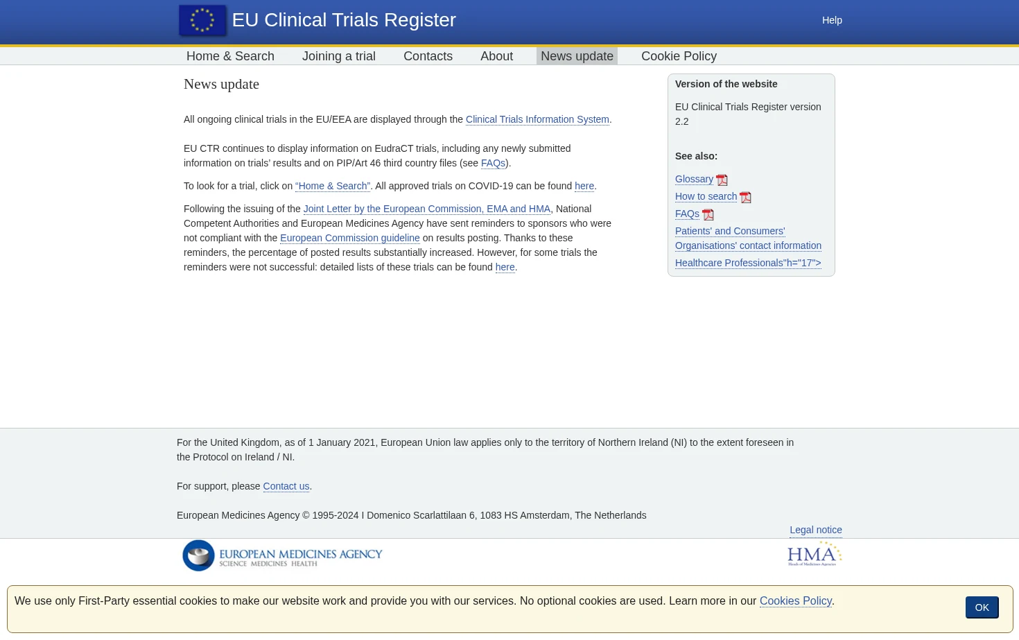 EU Clinical Trials Register 页面快照